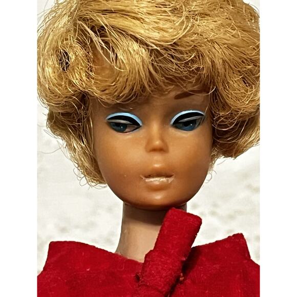 Vintage 1968 Mattel Barbie Blonde Bubblecut Doll W/ Red Flare Coat & Dress - Picture 2 of 12